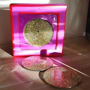 New in box never used KATE SPADE coaster set Resin coasters with encased glitter